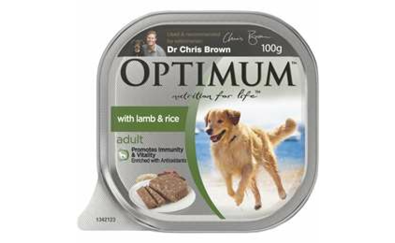 Optimum adult with lamb & rice wet dog food tray 100g