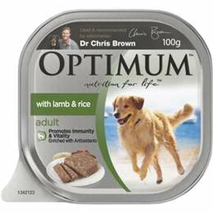 Optimum adult with lamb & rice wet dog food tray 100g