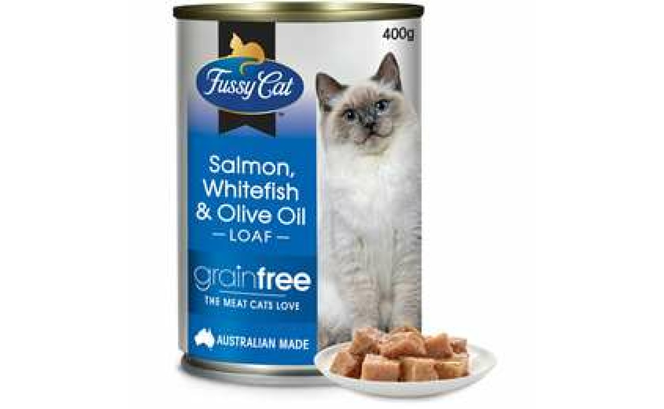 Fussy cat grain free adult wet cat food salmon & Oceanfish & olive oil 400g