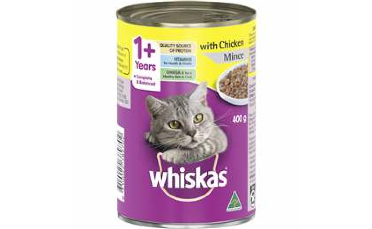 Whiskas 1+ years wet cat food chicken mince 400g can