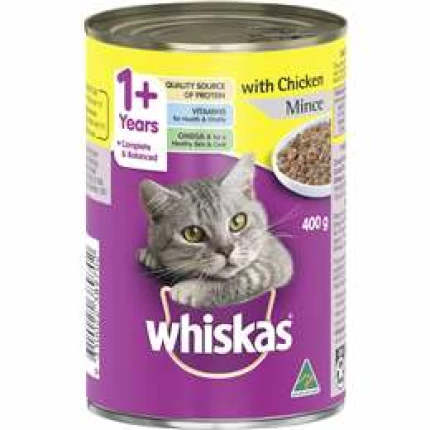 Whiskas 1+ years wet cat food chicken mince 400g can