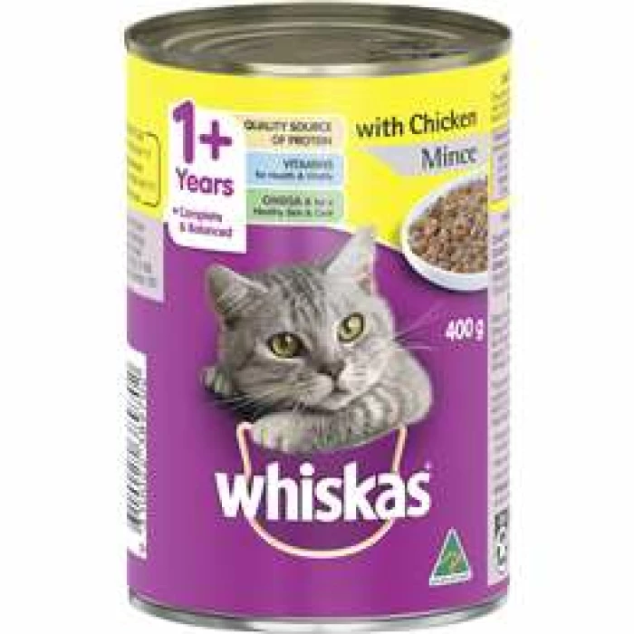Whiskas 1+ years wet cat food chicken mince 400g can