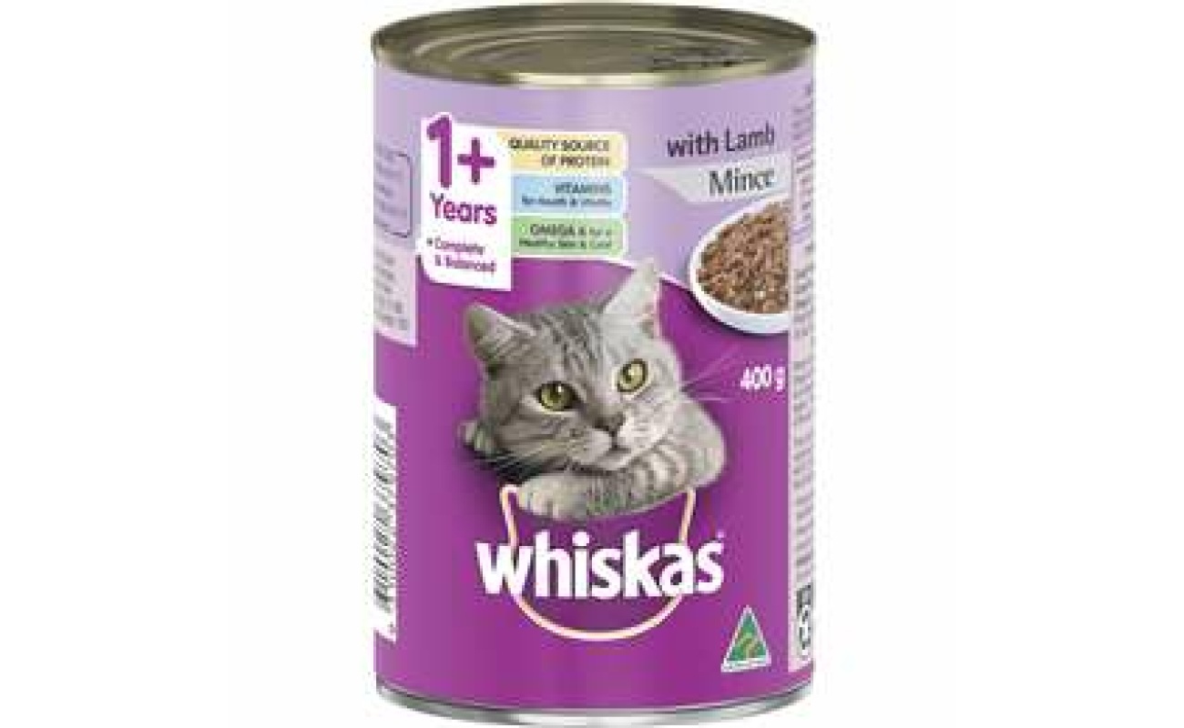 Whiskas 1+ years wet cat food lamb mince 400g can