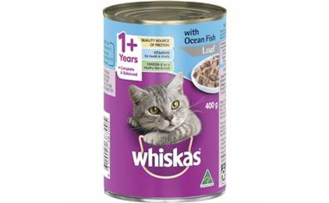 Whiskas 1+ years wet cat food ocean fish loaf 400g can